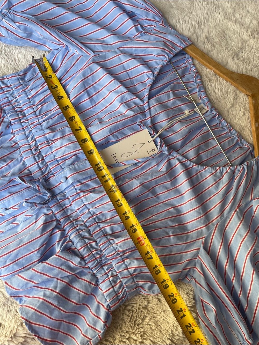 Joie Light Blue Striped Peplum Puff-Sleeve Top in blue & red Size XL - Picture 6 of 6